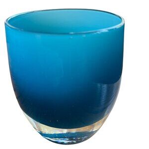Glassybaby "Skinny Dip" Candle Holder Votive Handblown Glass Teal Blue